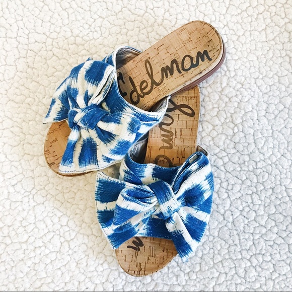 Sam Edelman Shoes - Sam Edelman Bow Slides Sandals Tie Dye Blue White